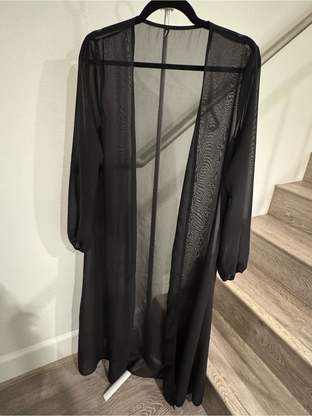 PrettyLittleThing Women’s Black Sheer Long Kimono Cover-Up OSFM Beachy Bohemian